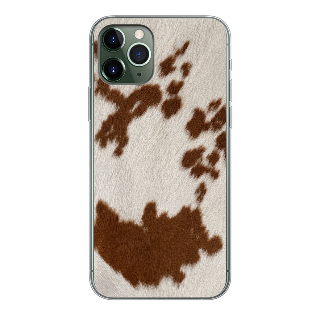 MuchoWow Handyhülle Schutzhülle Hülle für iPhone 11 Pro Rindsleder mit rot-orangen Tupfen Silikon Softcase Handy Hülle - Handy