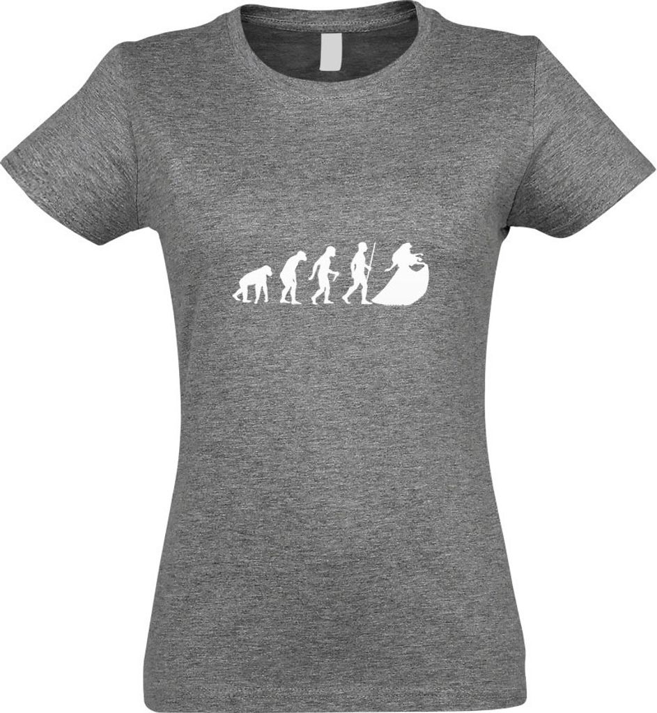 Kiwistar - T-Shirt tailliert - Damen - Graumeliert - Prinzessin Evolution - mit Motiv Bedruckt - Funshirt Design - Sport - Freizeit - Damen - XL