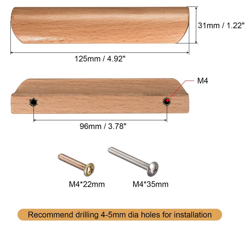 4 Stš¹ck Holzgriffe 96mm Lochabstand fš¹r Kš¹chenm?bel Schublade Kleiderschrank Schrank