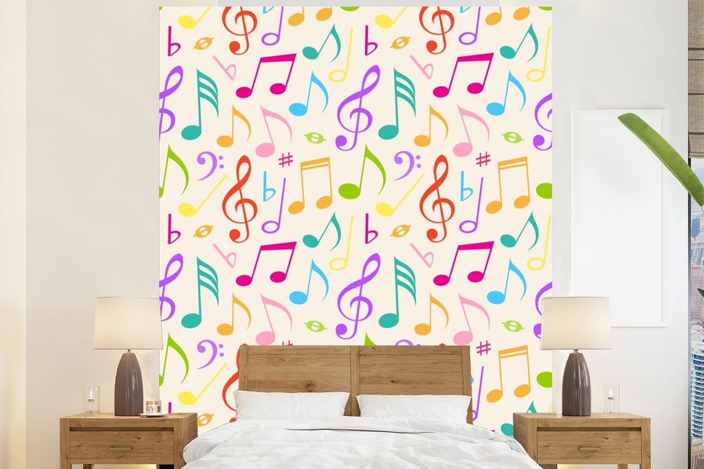 MuchoWow Fototapete für Wohnzimmer oder Schlafzimmer Wandtapete Vinyl Motivtapete Musik - Patterns - Regenbogen - 195x240 cm - Gemusterte
