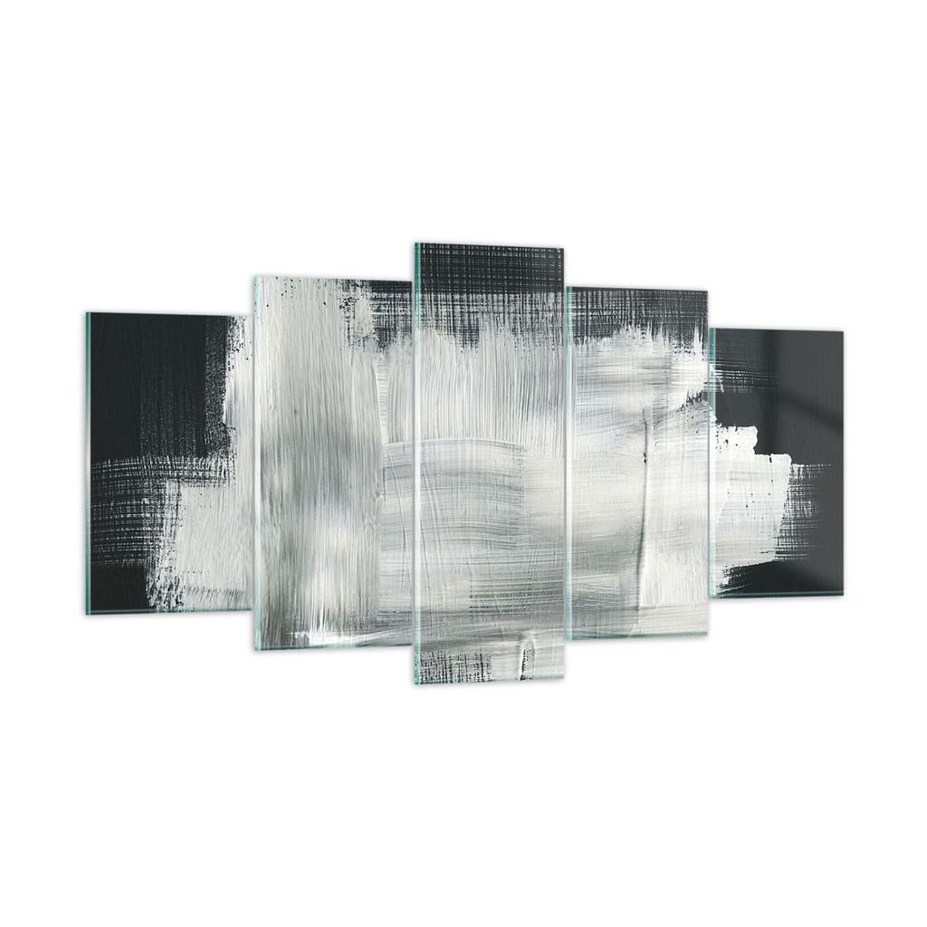 Bilder auf glas - 5 Teile - Abstraktion Schwarz Weiß - 160x85cm - Glasbilder - Wandbilder - Bilder - zum Aufhängen bereit - Wanddekoration aus Gl...