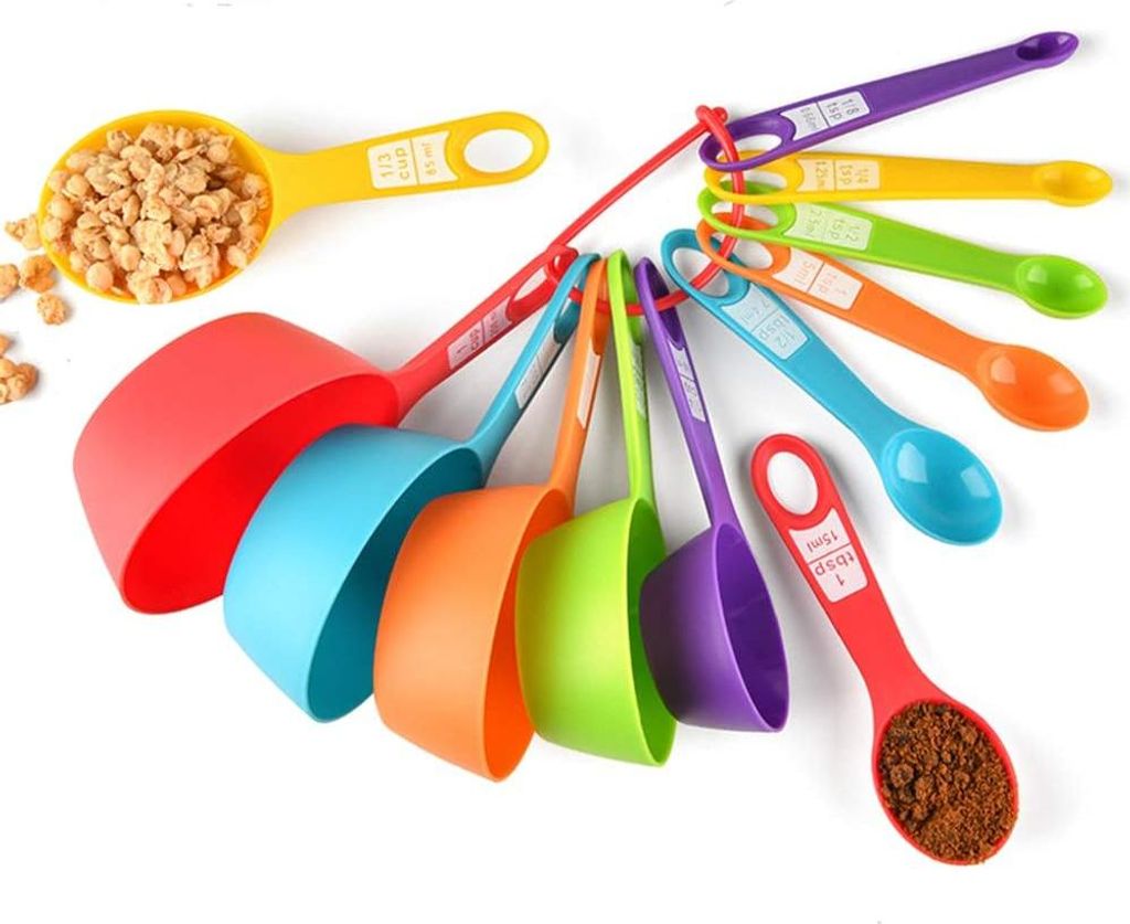 Messlöffel, 2 Stück Messlöffel aus Kunststoff, Küche Messlöffelsets zum Messen Trockener und Flüssiger Zutaten,Spuelmaschinenfest(Bunte)