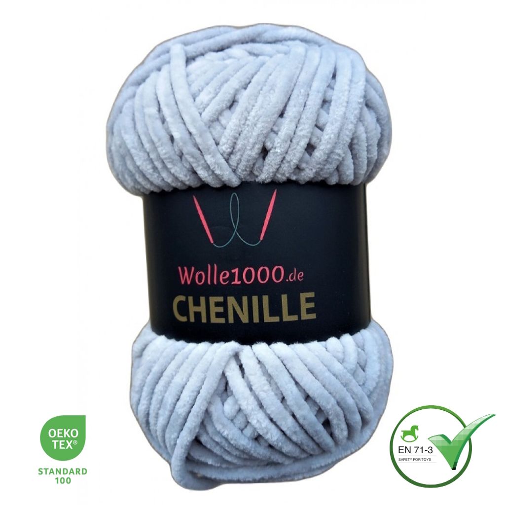 Wolle1000 Chenille - 36 HELLGRAU - 100g - weiches Chenille Produktbild 