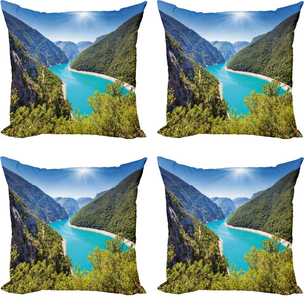 ABAKUHAUS europäisch Kissenbezug Set (4 Stück), Piva Schlucht Monte, Moderner Doppelseitiger Digitaldruck, 40 cm x 40 cm, Forest Green Sky Blue