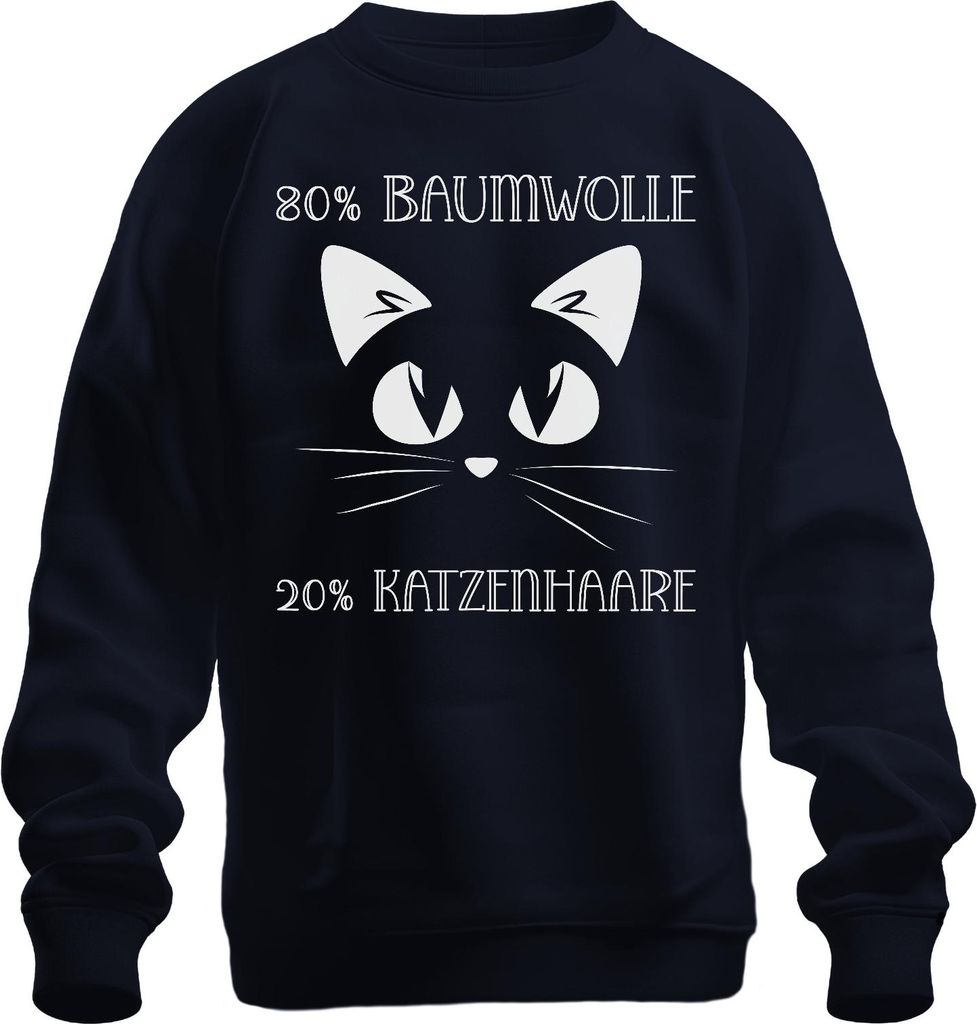 80% Baumwolle 20% Katzenhaare Katzenfan Katzenmama Witzig Spruch Uni Sweatshirt Pullover, Navy, S