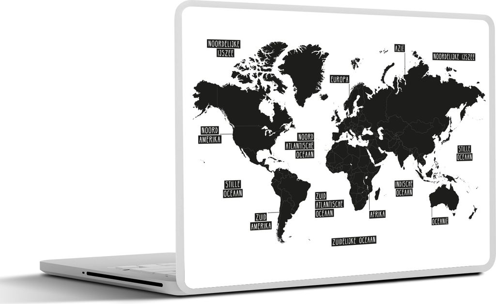 MuchoWow Laptop Aufkleber Sticker Cover Weltkarte - Schwarz und weiß 40x30 cm - Laptop Dekoration - Selbstklebend