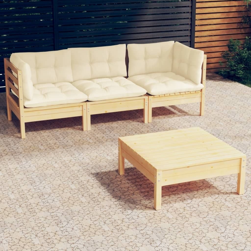 ZMH 4-tlg. Garten-Lounge-Set mit Creme Kissen Kiefernholz