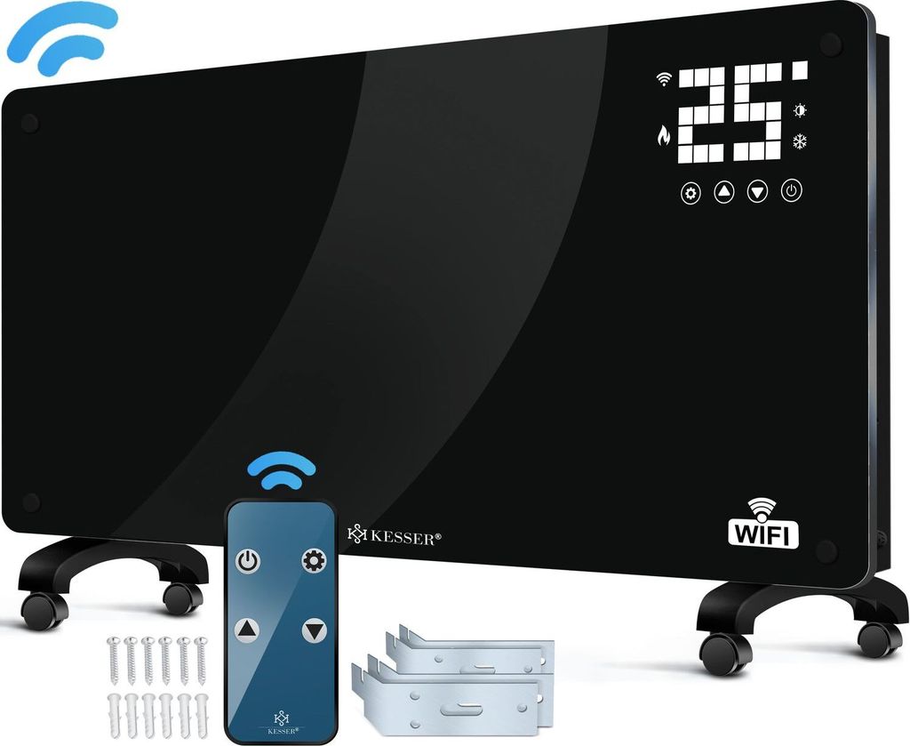 KESSER Glaskonvektor Glasheizung Elektroheizkörper APP WiFi Funktion Inkl. Fernbedienung Elektroheizung Stand- oder Wand Heizung Heizkörper Tou...