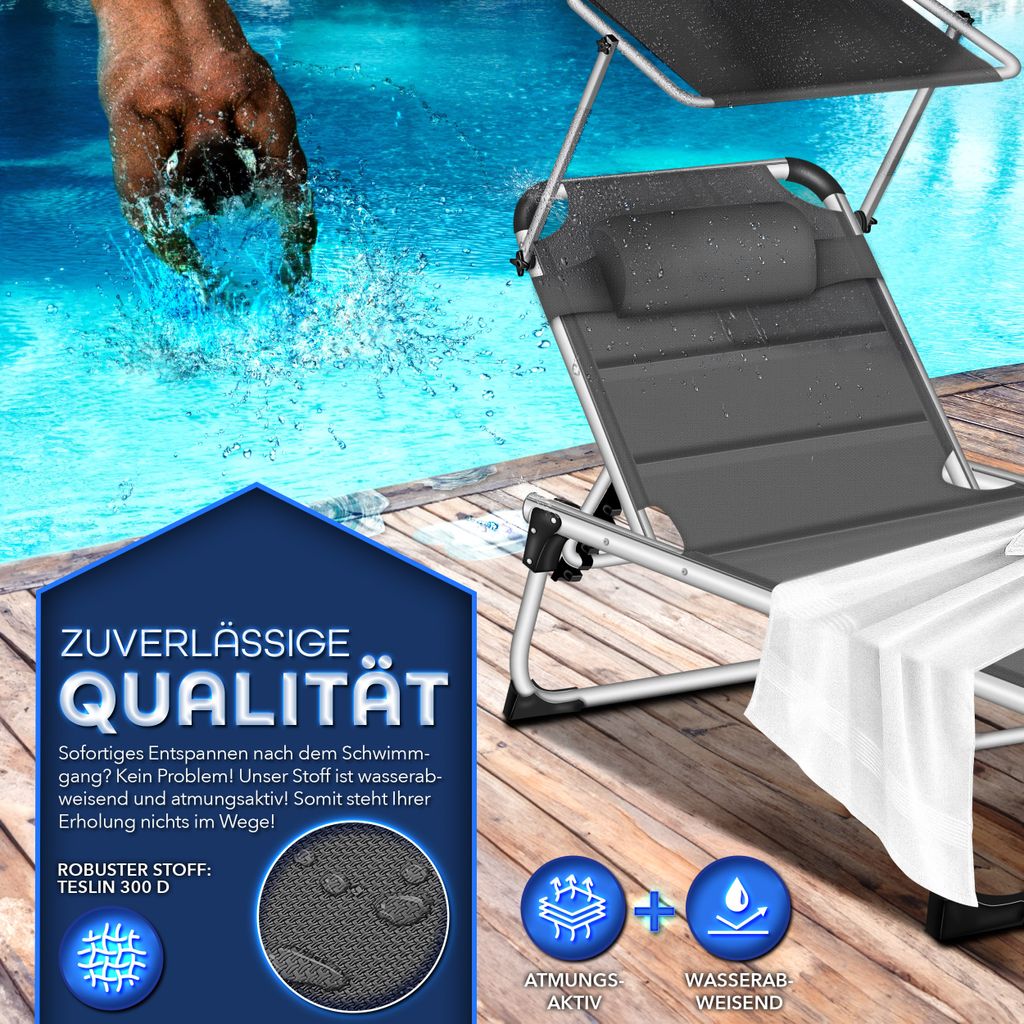 tillvex® Sonnenliege mit Dach und Kopfkissen Anthrazit - Produktbild 4