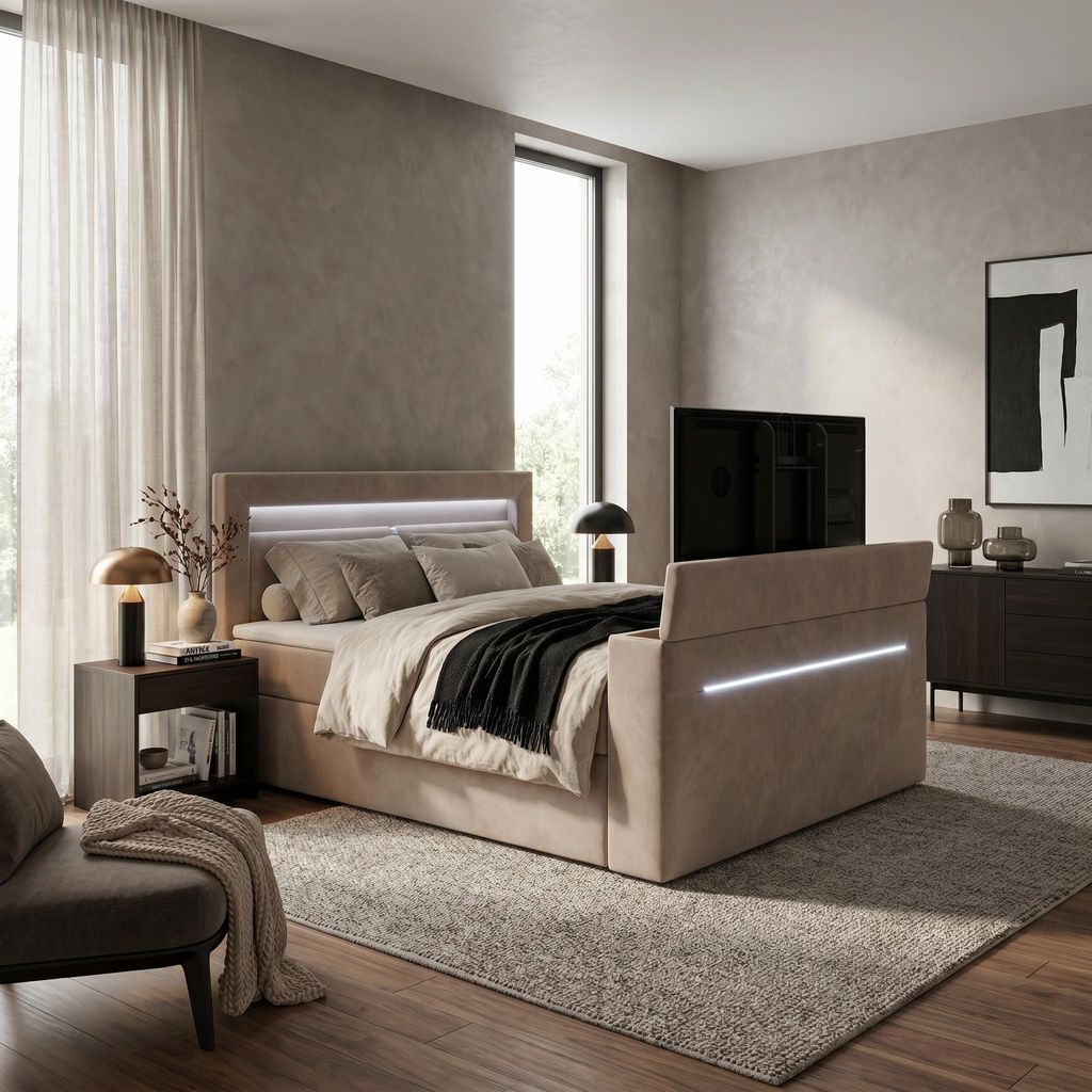 ELVORA DESIGNE Boxspringbett 180x200 cm AURA TV mit Produktbild  KI-generiertes Bild