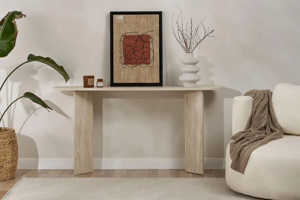 Buffet Travertin Sira Meuble de Rangement Salon 150x35x75 cm Skye Decor