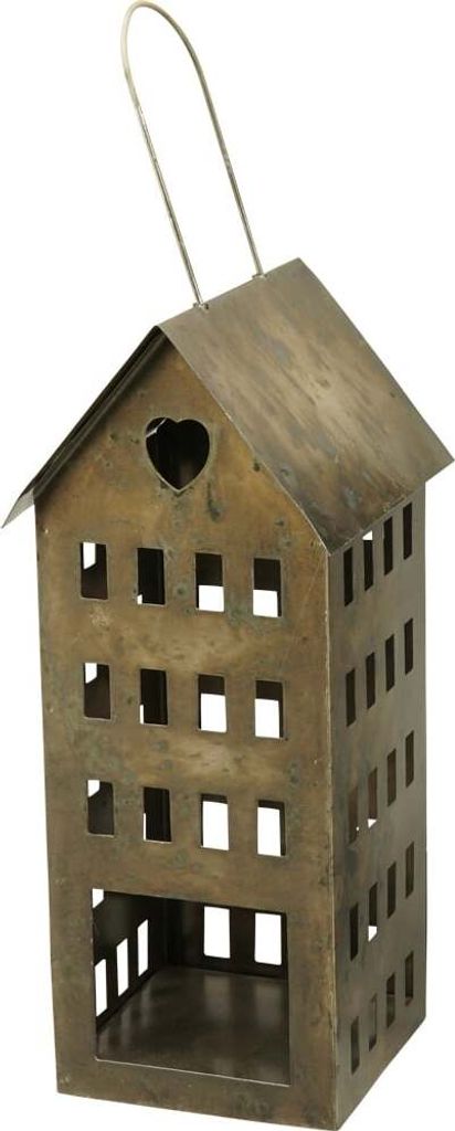 Windlicht Haus Griff Kerzenhalter Used Metall braun 23 cm