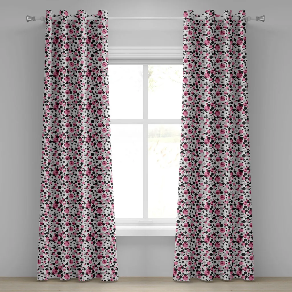Paire de rideaux occultants décoratifs rose et gris à motifs cercles pois