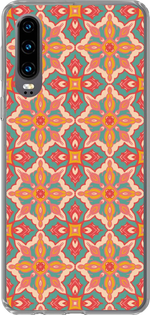 MuchoWow Handyhülle Schutzhülle Hülle für Telefoonhoesje Huawei P30 Muster - Hippie - Orange Silikon Softcase Handy Hülle - Kartenbesitzer