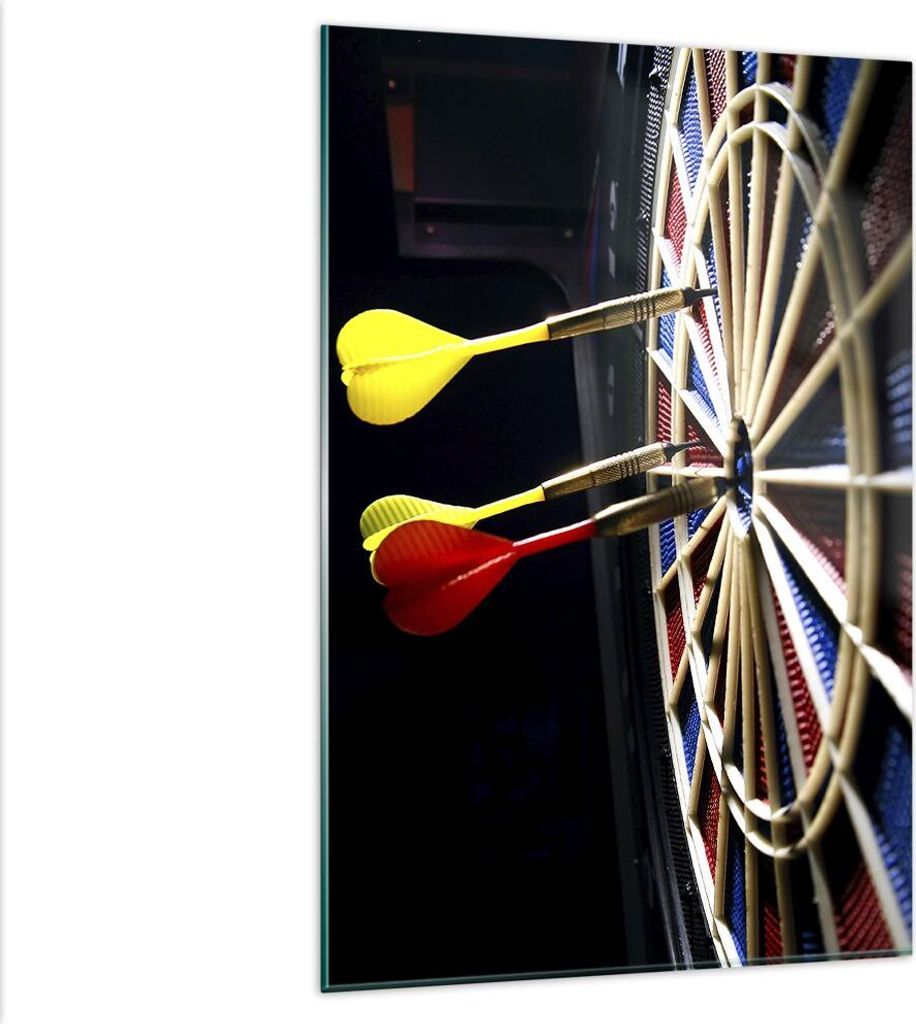 Bilder auf glas - Einteilig - Pfeil Darts Spaß Schild - 80x120cm - Glasbilder - Wandbilder - Bilder - zum Aufhängen bereit - Wanddekoration aus G...