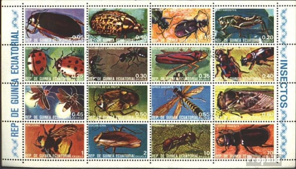 Briefmarken Äquatorialguinea 1978 Mi 1370-1385 Kleinbogen (kompl.Ausg.) gestempelt Insekten