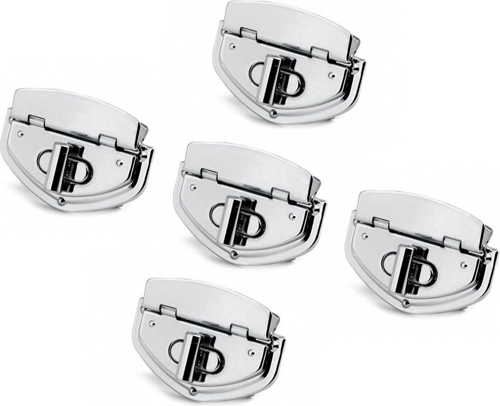 5er Set Eleganter Drehverschluss für Taschen und Geldbörsen Mappenverschluss Variantenwahl, Größe:54 x 38 x 13 mm, Farbe:silber
