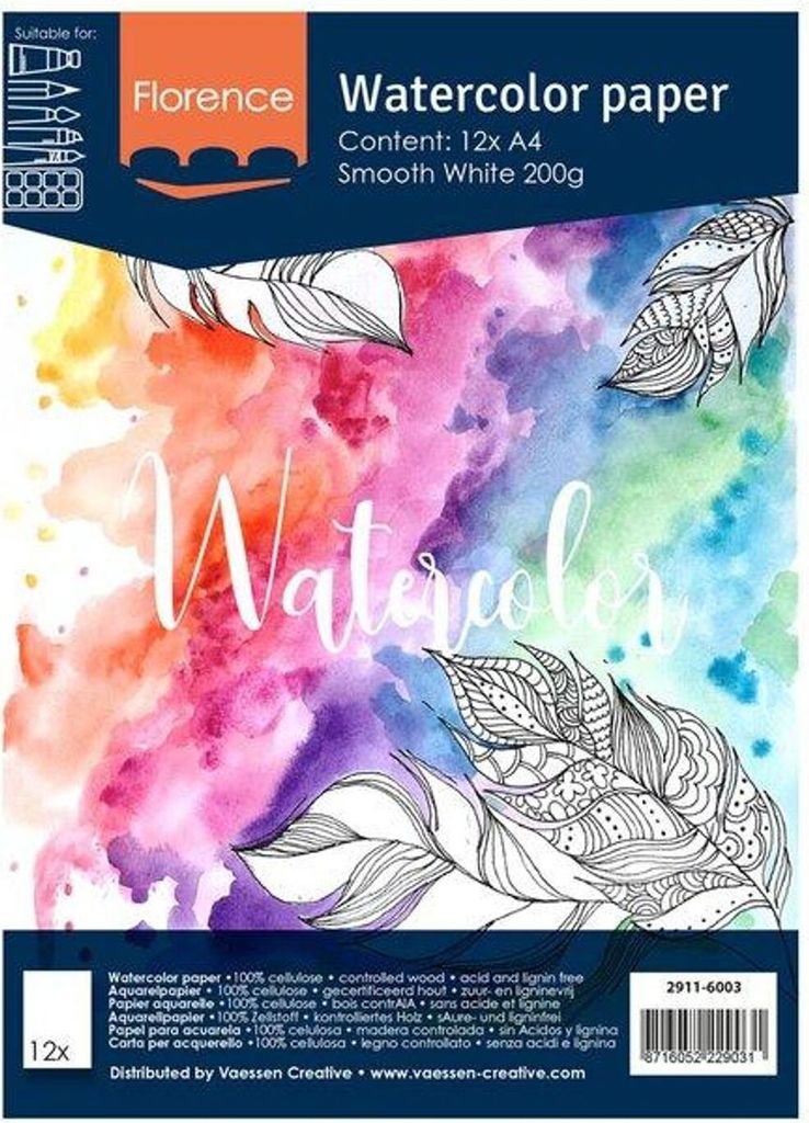 Florence | Aquarellpapier smooth A4 200g Weiß 12pcs