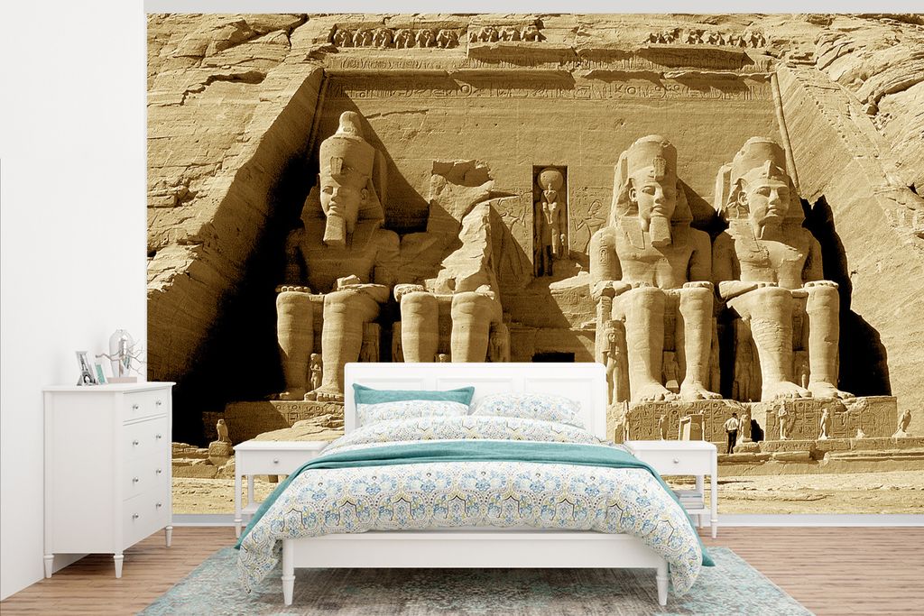 MuchoWow Fototapete für Wohnzimmer oder Schlafzimmer Wandtapete Vinyl Motivtapete Tempel von Abu Simbel in Nubien Assuan Ägypten - 375x240 cm -...