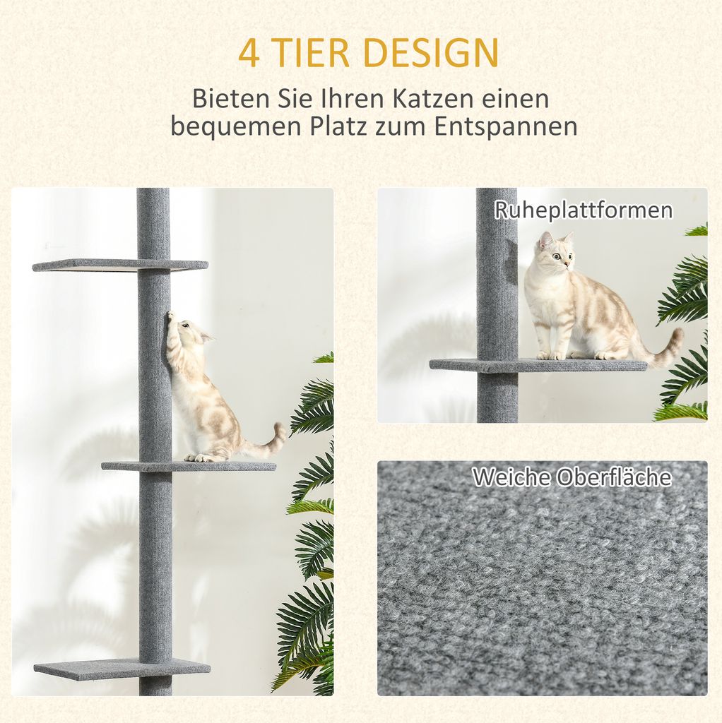 PawHut Kratzbaum Deckenhoch, 228-260 cm Höhenverstellbarer Produktbild 6