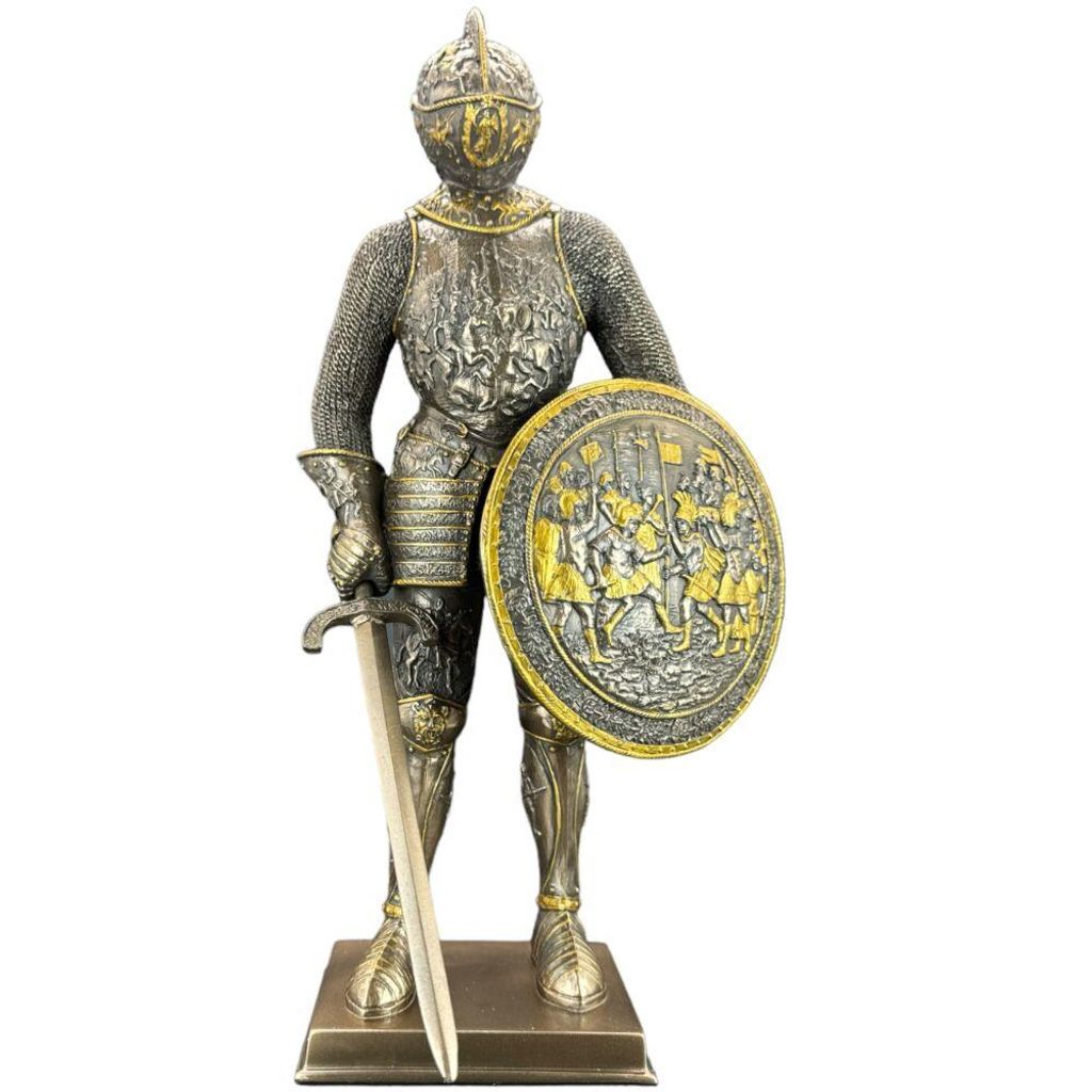 Ritter Figur mit Schild Veronese Mittelalter Krieger Statue Dekorative Ritter Skulptur Bronze Stil Geschenkidee WU72053A4