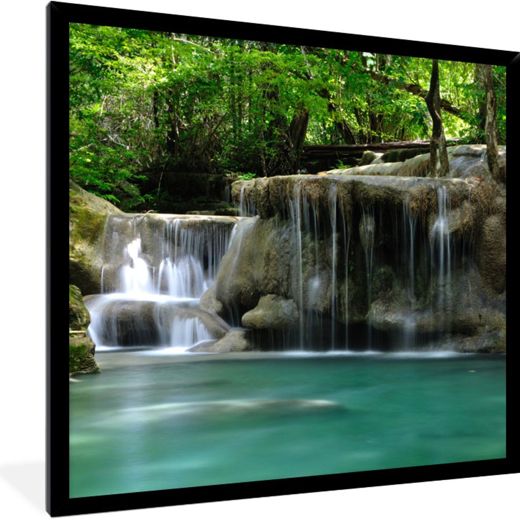 MuchoWow Gerahmtes Poster Mehrere kleine Wasserfälle im Erawan-Nationalpark in Thailand 40x40 cm - Poster mit Schwarzem Bilderrahmen Wandposter ...