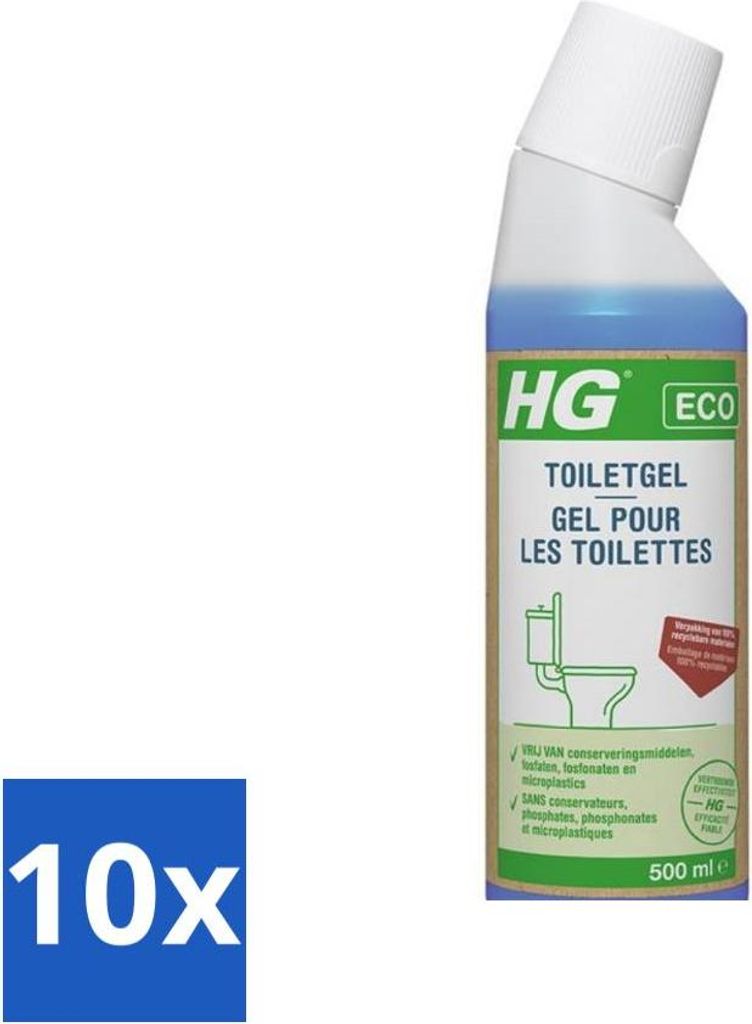 HG ECO Toilettengel – Entfernt Schmutz und Kalk – 100 % recycelbare Materialien – 500 ml - Vorteilspack - 10 Stücke