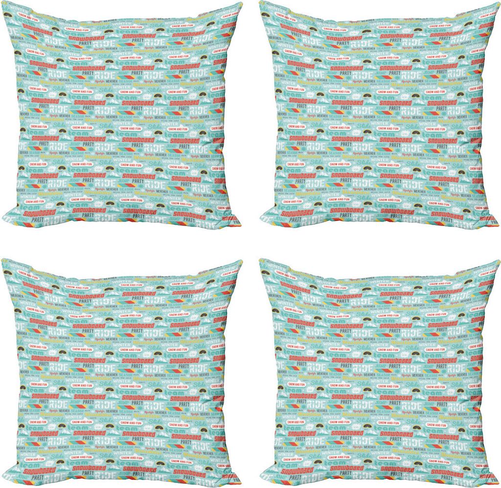 ABAKUHAUS Winter Kissenbezug Set (4 Stück), Kaltes Saison-Konzept Worte, Moderner Doppelseitiger Digitaldruck, 40 cm x 40 cm, Seafoam Multicolor