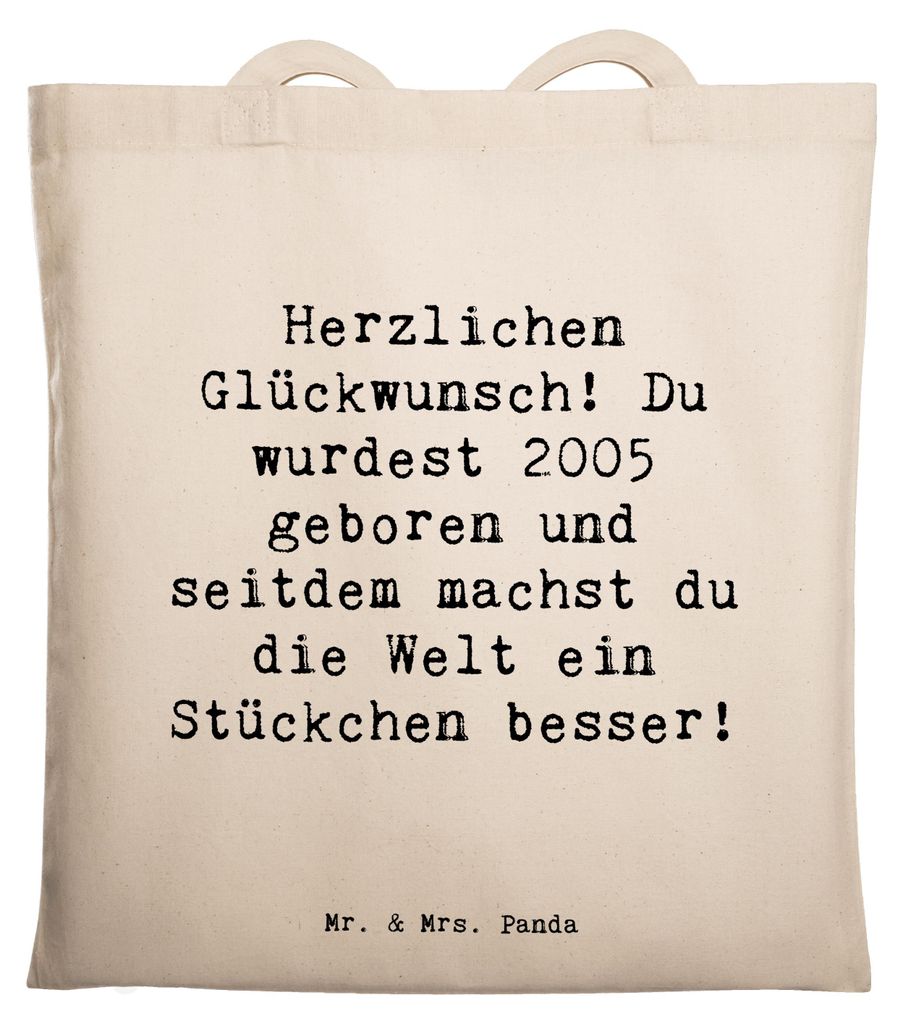 Mr. & Mrs. Panda Tragetasche Spruch 2005 Geburtstag - Weiß - Geschenk, Nostalgie, Geburtsjahr, einzigartiger Charme, Alles gut zum, positive Ausst...