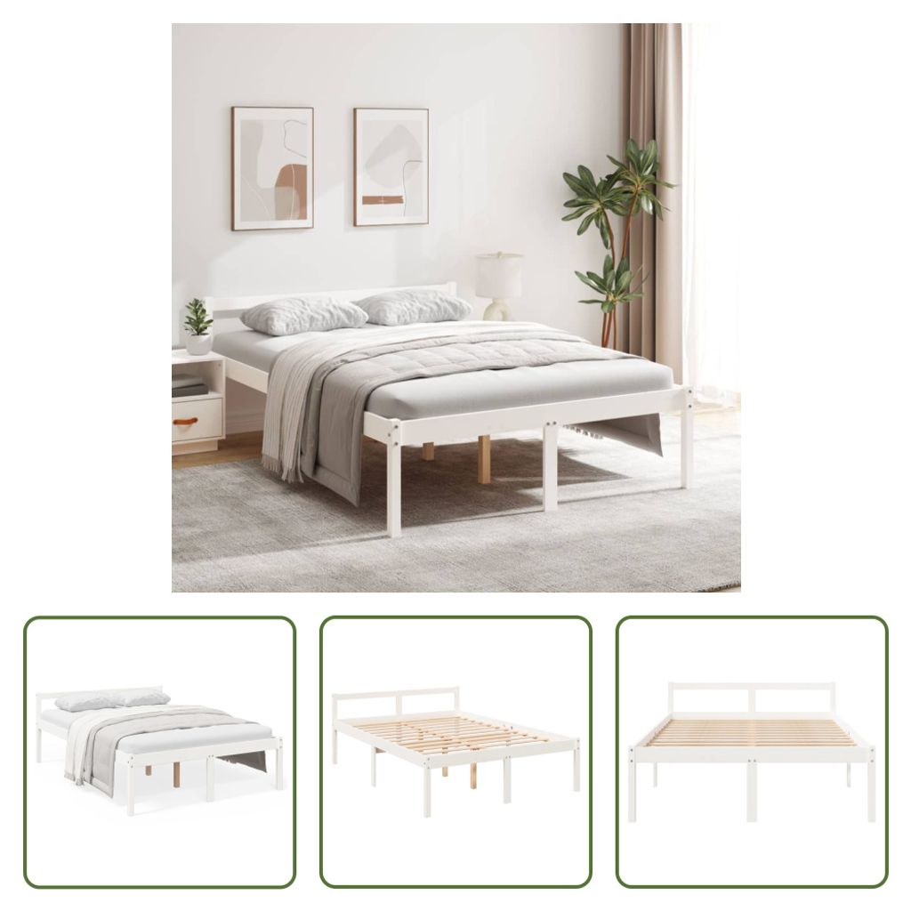 The Living Store Seniorenbett Weiß 140x200 cm Massivholz Kiefer