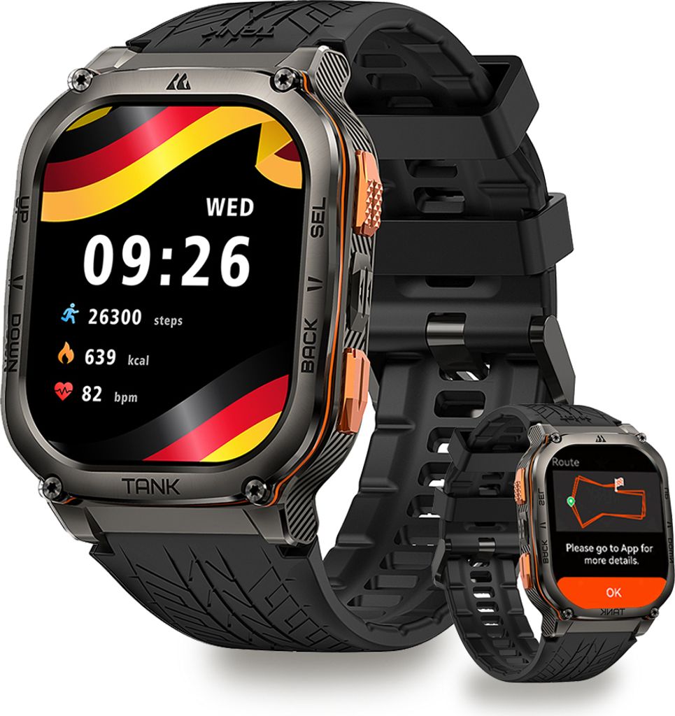 KOSPET TANK M3 ULTRA Smartwatch (1,96 Zoll, Android iOS), Herren Wasserdicht Herzfrequenzmesser Schrittzähler Aktivitätstracker