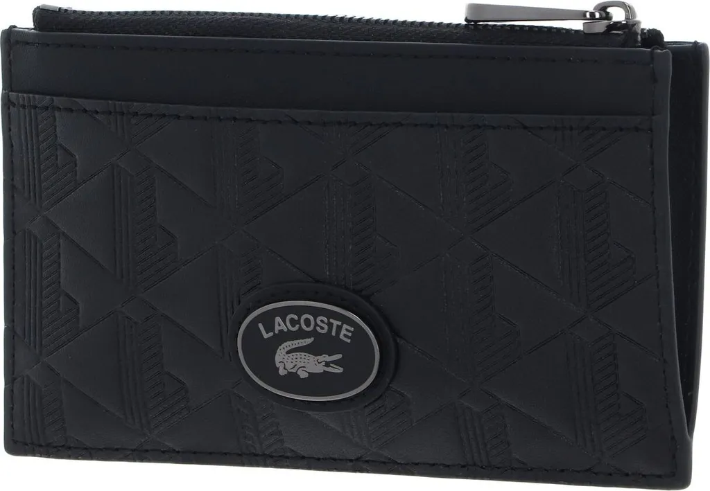Porte-carte de Crédit Lacoste avec Fermeture Éclair en Cuir Noir Élégant