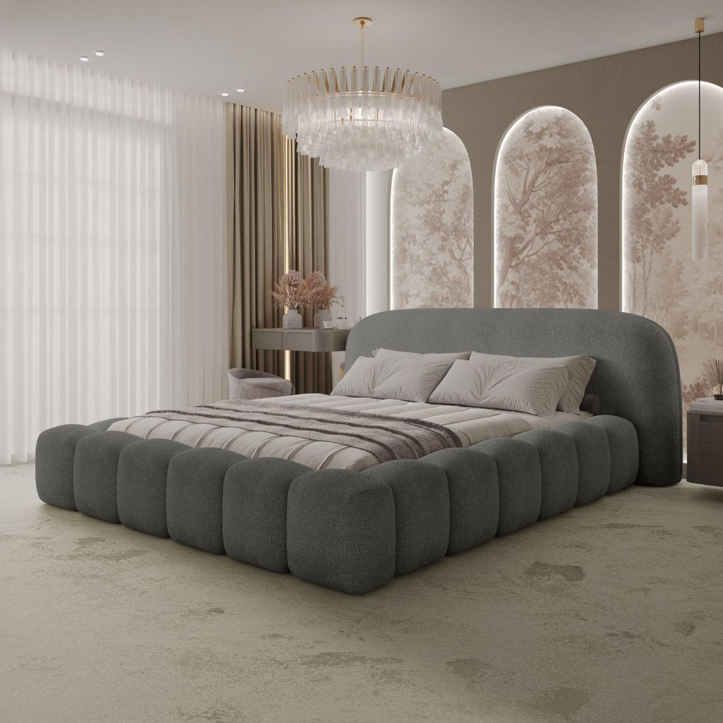 YOURHOUSE24 Polsterbett Orlando Bouclé mit Stauraum (Farbe: quelle 92, Größe: 180x200 cm)