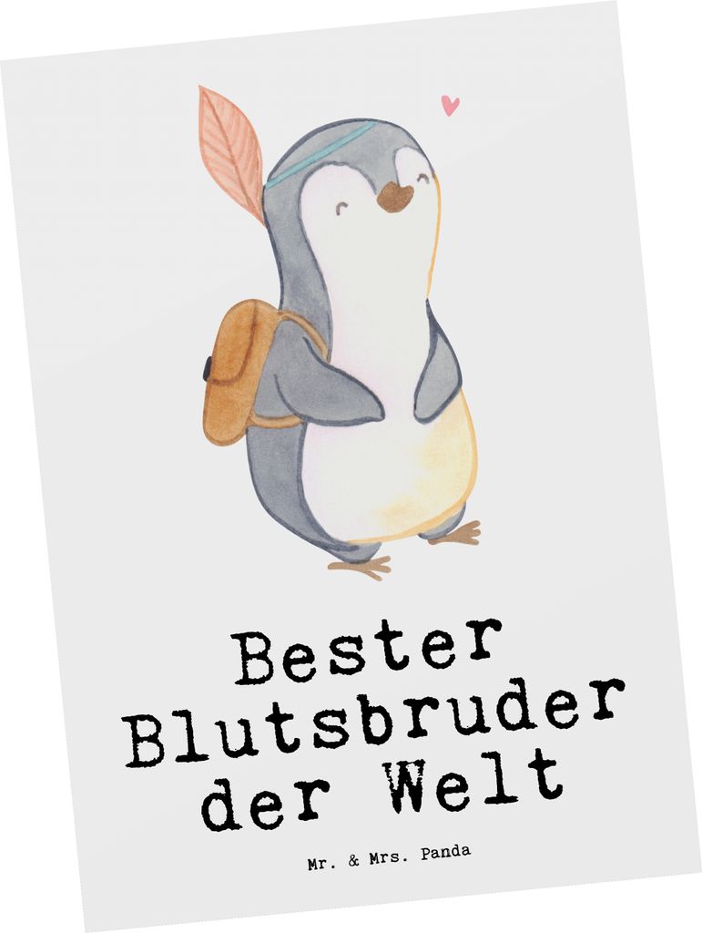 Mr. & Mrs. Panda Postkarte Pinguin Bester Blutsbruder der Welt - Weiß - Geschenk, Brother, Ansichtskarte, Ansichtskarten, Blutsgeschwister, Postka...