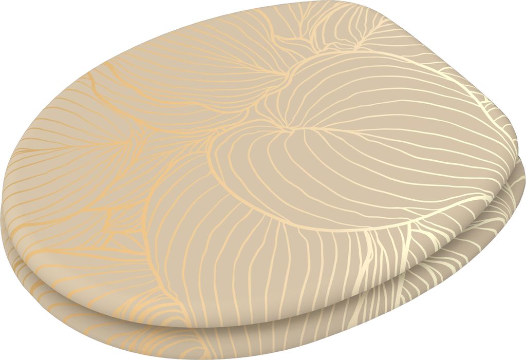 A toilet seat with a leaf pattern.