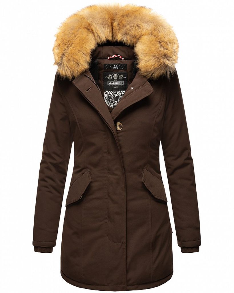 Marikoo Karmaa Damen Winter Jacke Stepp Parka Mantel Winterjacke warm gefüttert Dark Choco Gr. 36 - S