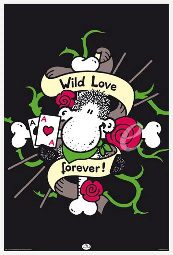 Affiche Sheepworld Wild Love sous Cadre Shinsuke Blanc avec Vitre Incassable