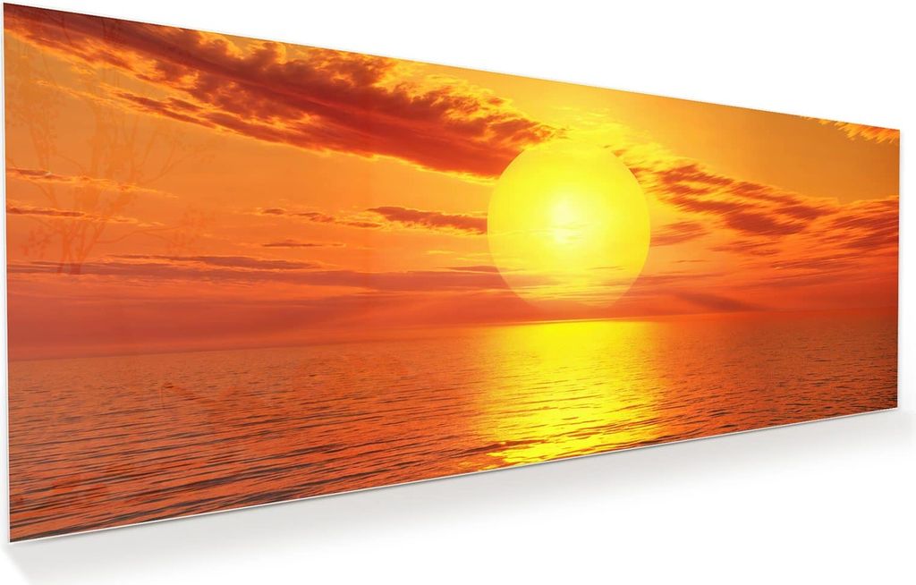 Glasbild 150x60cm in XXL für Wohnzimmer, Schlafzimmer Motiv Sonnenuntergang Meer