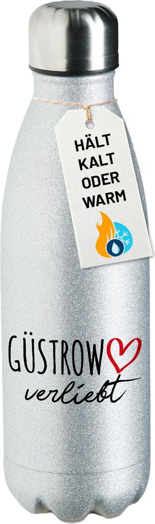 Huuraa Trinkflasche Güstrow verliebt 500ml Silver Edelstahl Wasserflasche Trinkflasche Geschenkidee