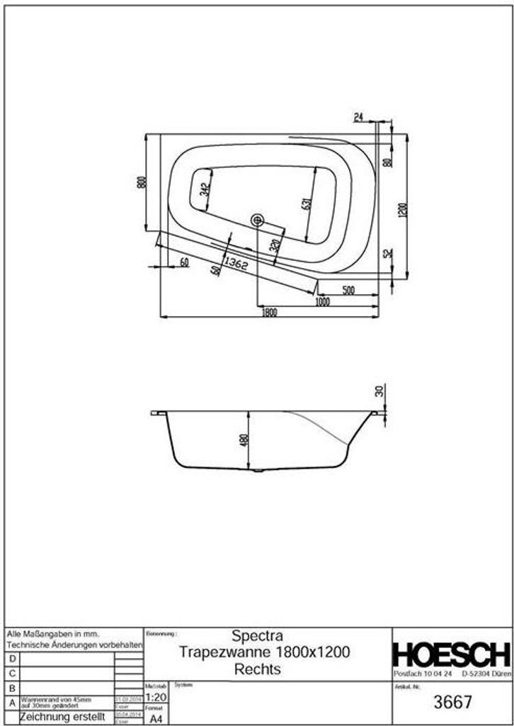Hoesch 3667.010 BW Spectra 1800x1200 rechts weiß Produktbild 