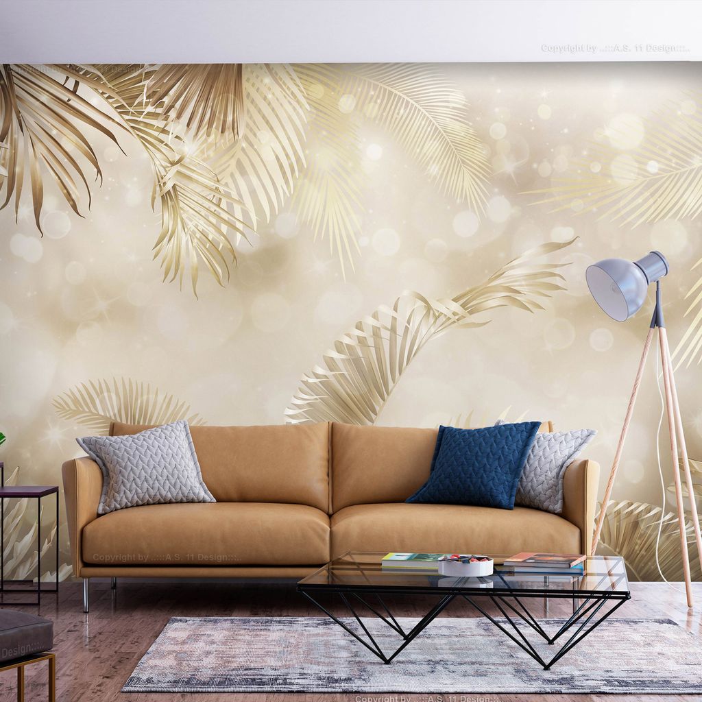 Vlies Fototapete goldene Palmenblätter 400x280 cm Tapeten Wandtapete XXL tropische Natur Dschungel b-A-10122-a-a