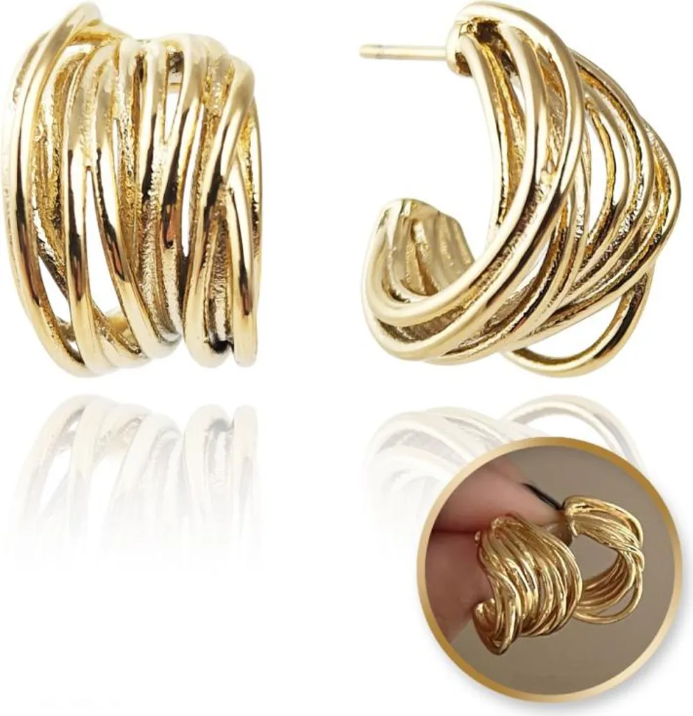 Boucles d'oreilles en acier inoxydable doré 14k, Zircon Flamenco KST2973