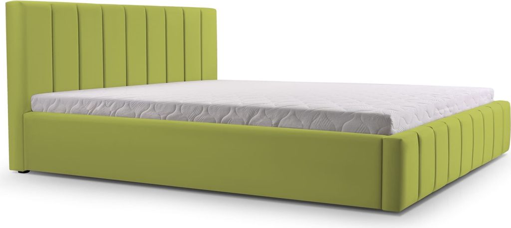 MOEBLO Polsterbett Bett 01 – Doppelbett mit Kopfstütze, Rahmenbettgestell, Bettkasten, Lattenrost und gepolstertem Kopfteil - 180x200 - Green (T...
