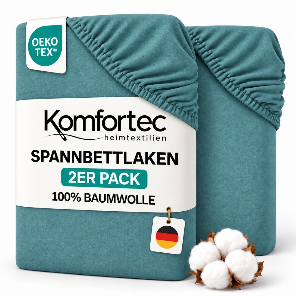 Komfortec 2er Pack Jersey Spannbettlaken 90x200 cm, 100% Produktbild 