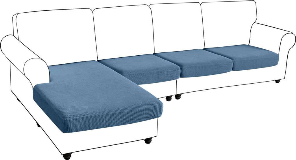 Sofa Sitzkissenbezug 3 Sitzer + Chaise, Stretch Jacquard L-Form Sofa Sitzkissen Sofabezug Schonbezug Sofaschoner, Blau