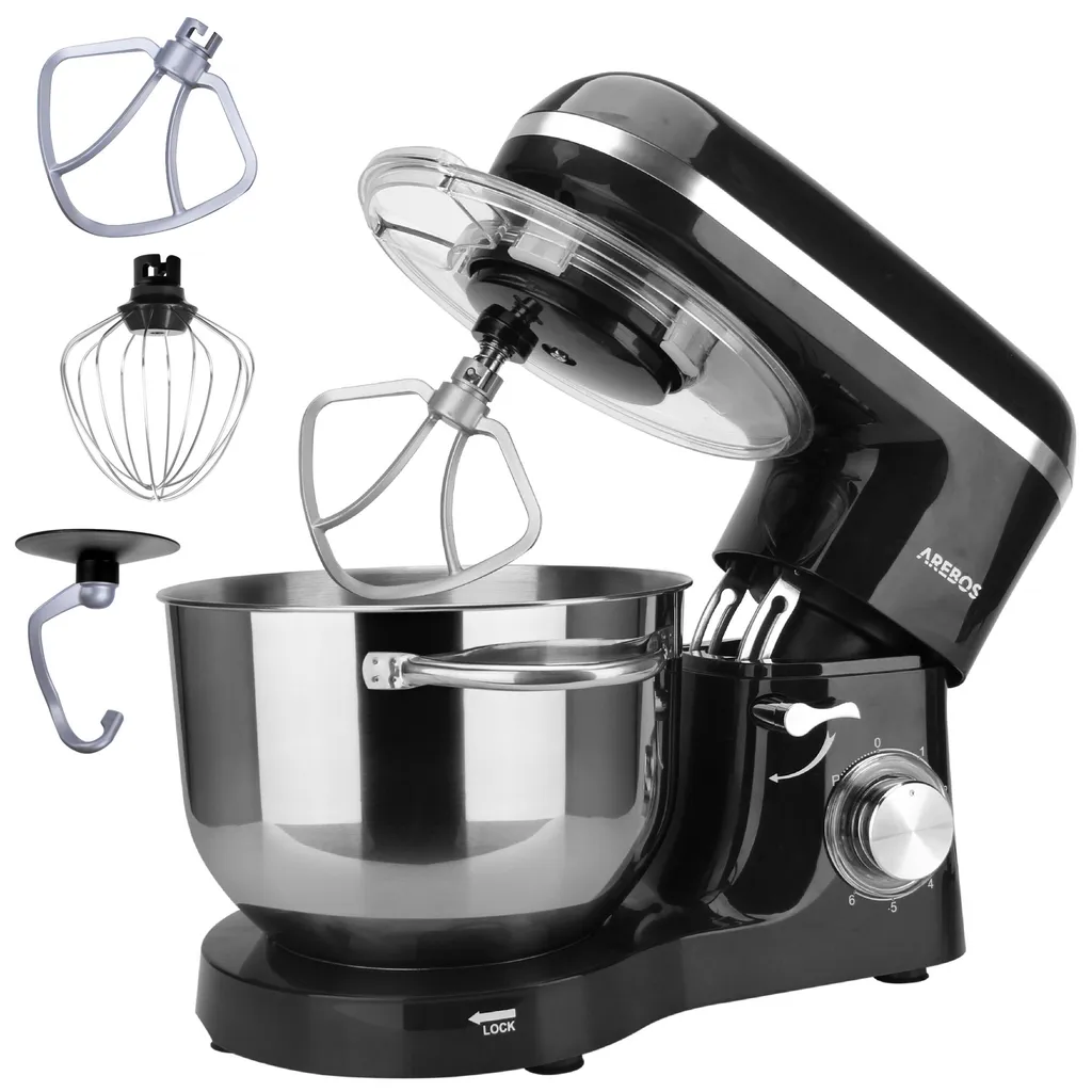 Robot da cucina AREBOS 1500 W nero | 6 L ciotola in acciaio inox con accessori