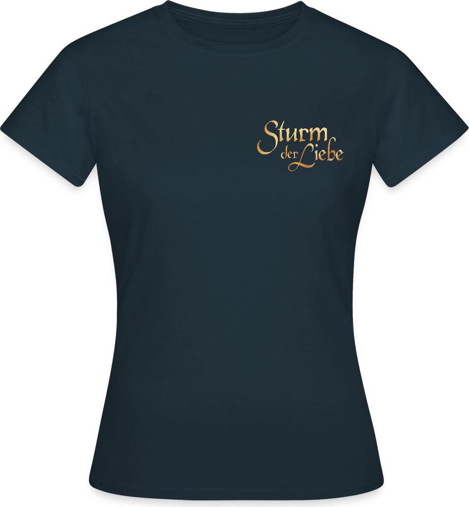 Spreadshirt Sturm Der Liebe Logo Gold Textur Frauen T-Shirt, M, Navy