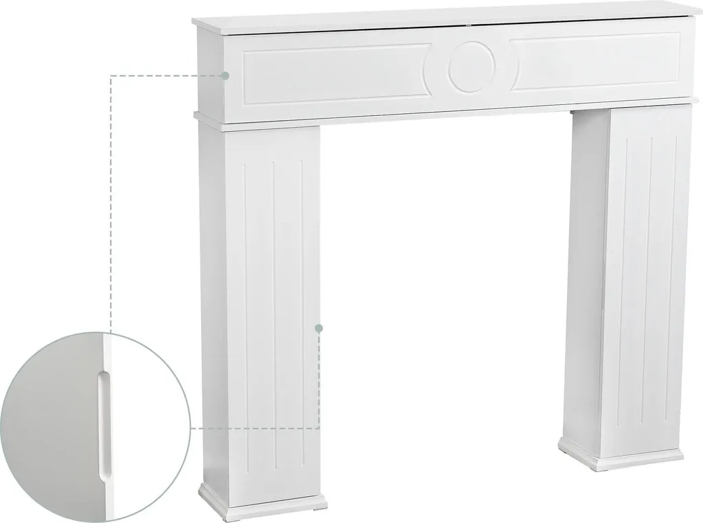 Habillage de cheminée blanc minimaliste avec étagères de rangement