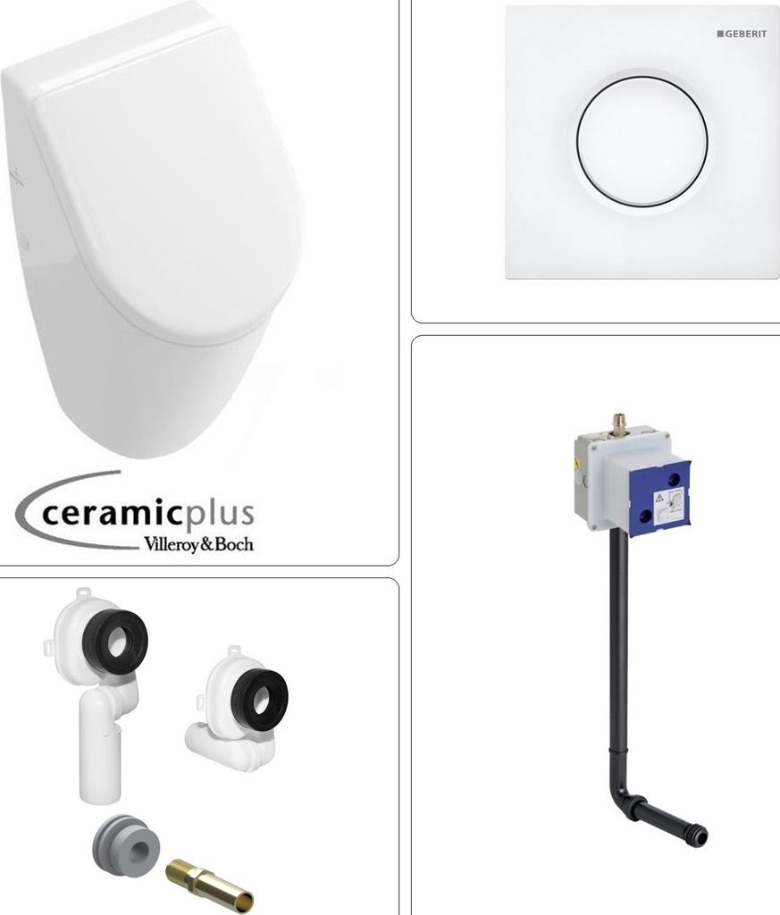 VILLEROY & BOCH SUBWAY Urinal mit SoftClose Deckel & GEBERIT Rohbauset + Betätigungsplatte in weiß