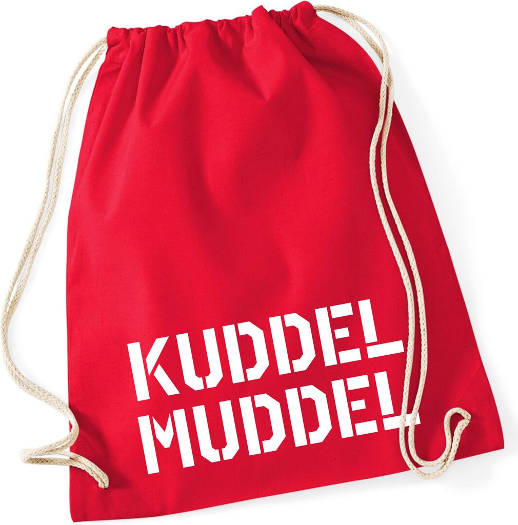 Huuraa Turnbeutel Kuddelmuddel Schriftzug 12 Liter Classic Red Baumwolle Rucksack Geschenkidee